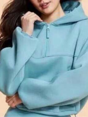 Blogilates Marshmallow Crop Half Zip Hooded Sweatshirt